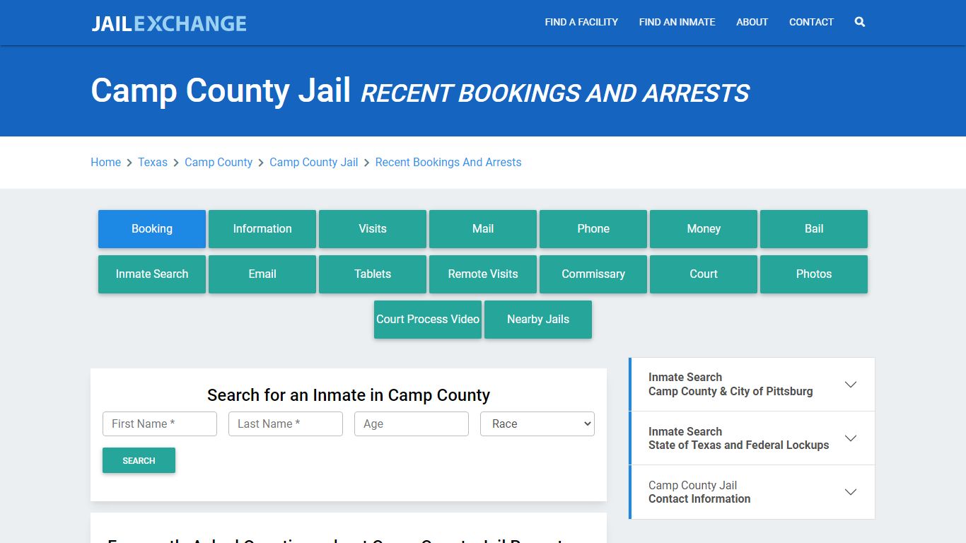 Camp County Jail Recent Bookings And Arrests - Jail Exchange