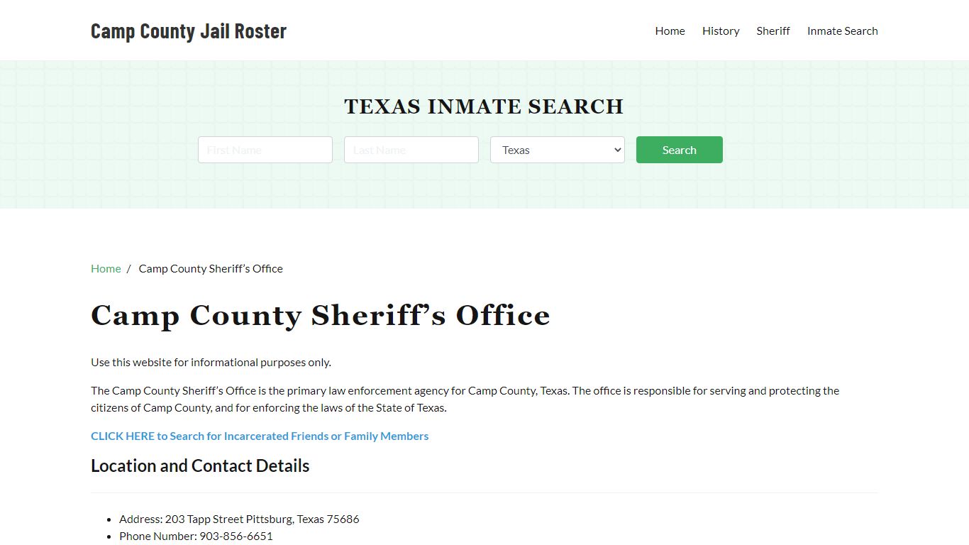 Camp County Sheriff Office, TX, Arrest Warrants Search